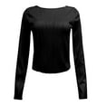 thumbnail image 3 of Tshirts For Women Autumn Winter Knit Solid Color Crew Neck Long Sleeve Retro Sexy Slim Tops T Shirts Outwear, 3 of 8