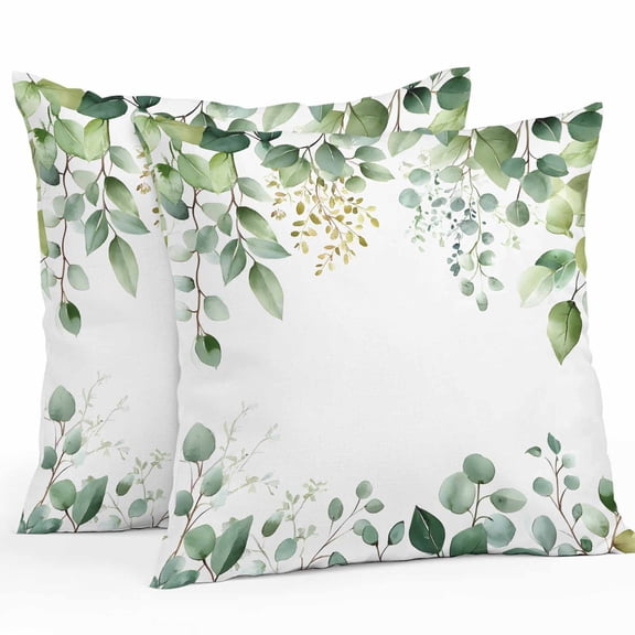 Green Eucalyptus Leaf Outdoor Pillow Covers Pack of 2 Country Plant Farm Waterproof Throw Pillow Covers Decorative Cushion Cases for Patio Garden Tent Balcony Couch 18x18 inch