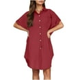 thumbnail image 4 of Akafmk Summer Dresses for Women Casual Dresses,Solid Color V-Neck Short Dress Short Sleeve Mini Dresses Cotton Linen Shirt Dresses, 4 of 5