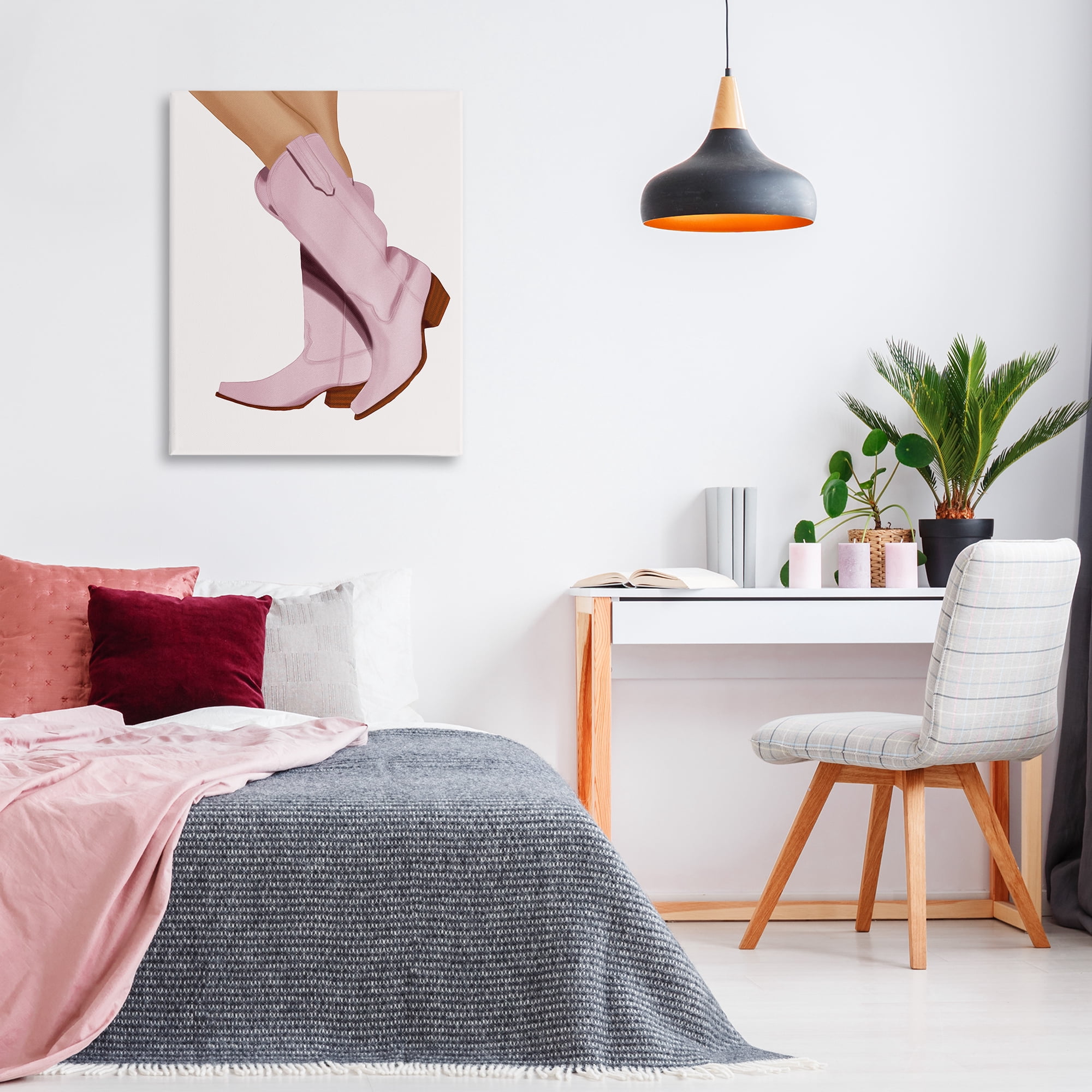 Stupell Industries Pastel Pink Cowgirl Boots Fashion Painting Wrapped Canvas Art Print Wall Art, 30 x 40