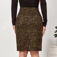 thumbnail image 3 of Defitshape Women's Cheetah Print Skirt Faux Suede Casual High Waist Bodycon Knee Length Leopard Animal Printed Fitted Back Slit Vent Zipper Midi Pencil Skirts Army Green 6-8, 3 of 3