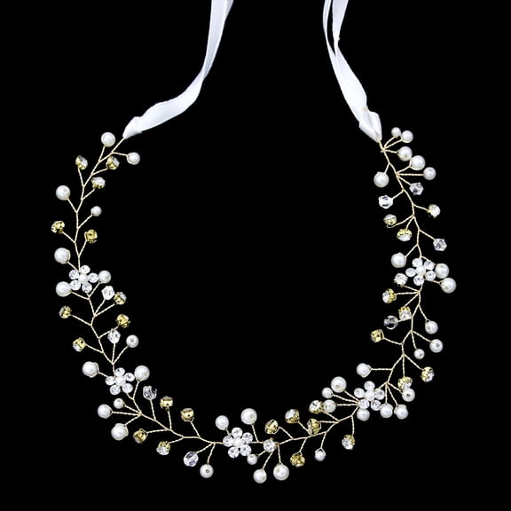 Nvzi-a Bridal Flower Wedding Hair Pins Crystal Pearl Hair Combs Clips Headpiece Gold Wedding Hair Accessories Jewelry with Rhinestone for Brides Bridesmaids Women (Gold)