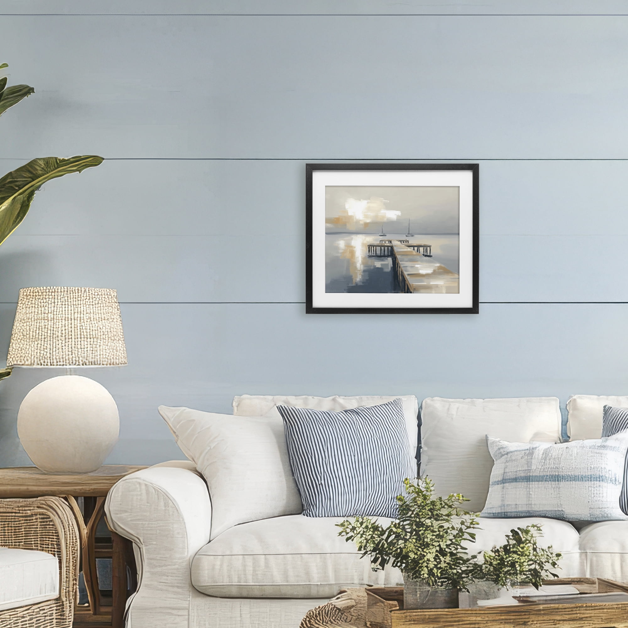 Stupell Industries Pier with Two Boats Seascape Black Framed Print Under Glass, design by Kim Curinga