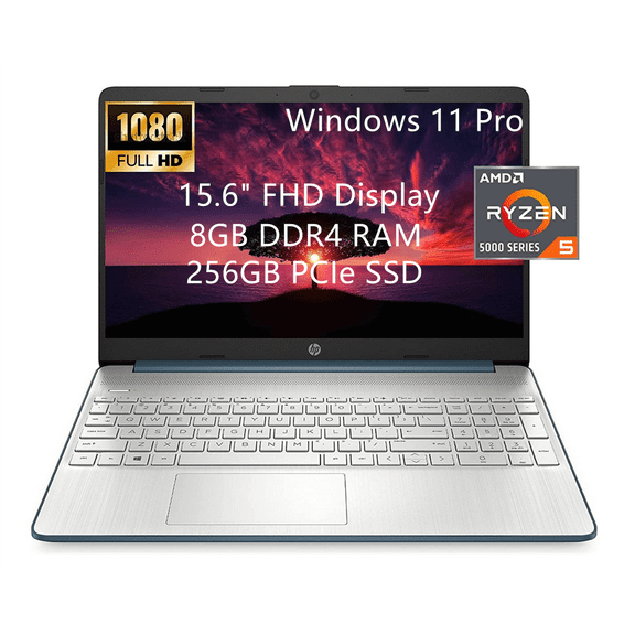 HP 15 Business Laptop Computer, AMD Ryzen 5 5500U, 15.6" FHD Display, Windows 11 Pro, 8GB RAM, 256GB SSD, SD Card Reader, Fast Charge, AC Smart pin
