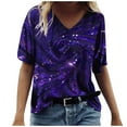 thumbnail image 1 of Birdeem T-Shirt à Col en V pour Femmes, Mode Décontractée, Grande Taille, Imprimé de Fleurs Pittoresques, 1 of 8
