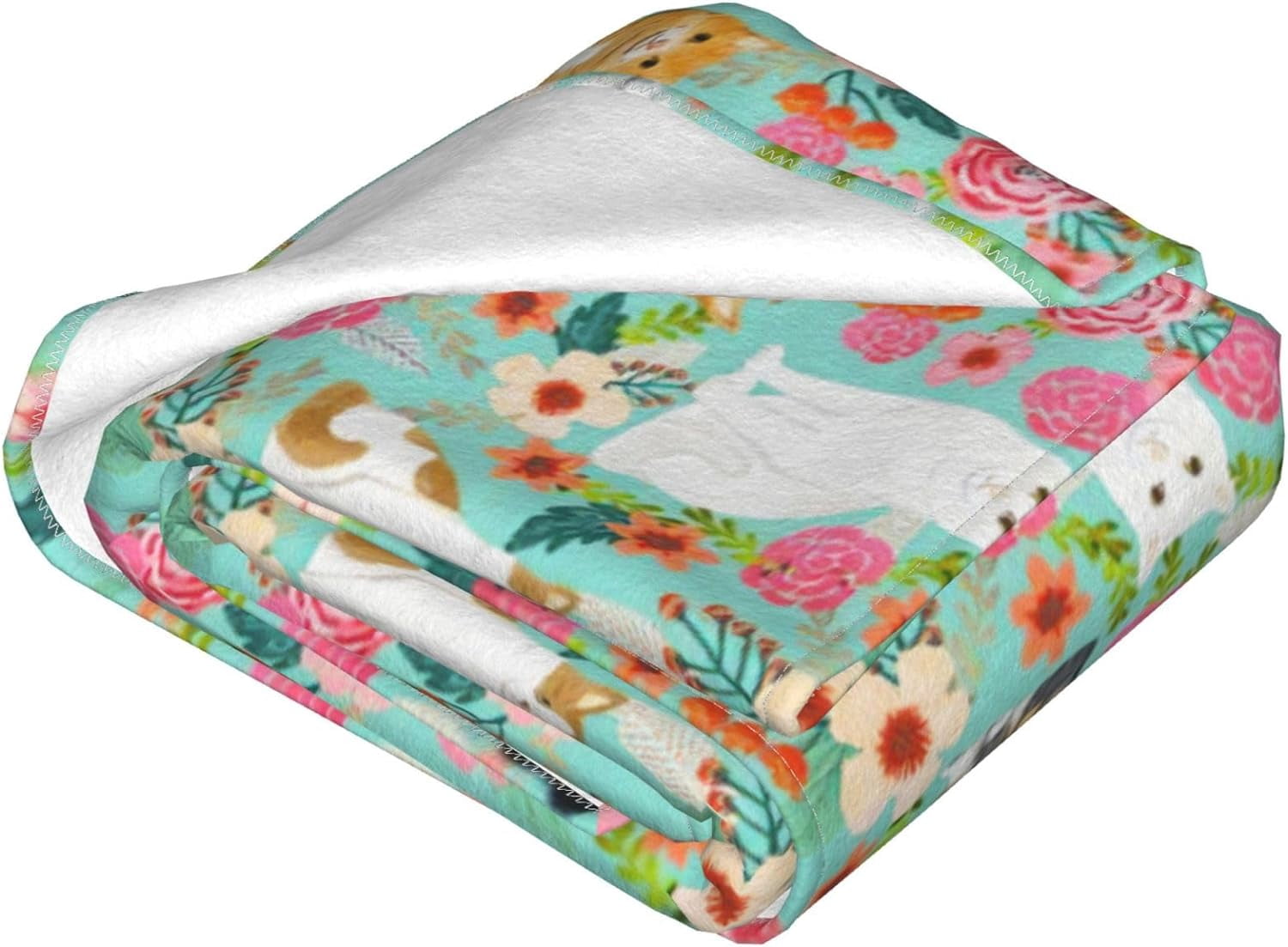 Cat Blanket Gifts for Girls Women Cute Cats Flowers Flannel Fleece Throw Blanket Soft Plush Lightweight Warm Fuzzy Teal Blanket for Cat Lovers Decor Bed Couch Living Room for Kids 50"X60"