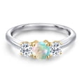 thumbnail image 3 of Gem Stone King 10K Two Tone Gold Simulated White Opal and White Topaz Engagement Ring for Women | 1.16 Cttw | Round Cabochon 5MM | Gemstone October Birthstone | Size 7, 3 of 6