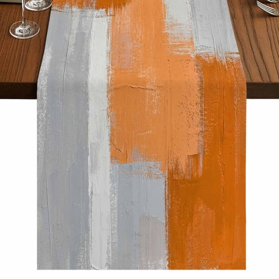 Table Runners 72 Inches Long Dress Scarves, Orange Abstract Farmhouse Kitchen/Dining Table Runner, Coffee Tablerunners, Grey Geometric Oil Painting Vintage Gradient 16x72 Inch