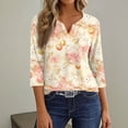 thumbnail image 5 of OIOLOYJM Womens Easter Shirts Funny Bunny Print Henley Shirts Casual Button Up V Neck 3/4 Length Sleeve T-Shirt Spring Fashion Tee Tops Pink XL, 5 of 6