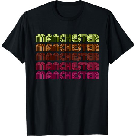 Retro Manchester City England Inline Font Disco Vintage T-Shirt men and women can wear black white gifts
