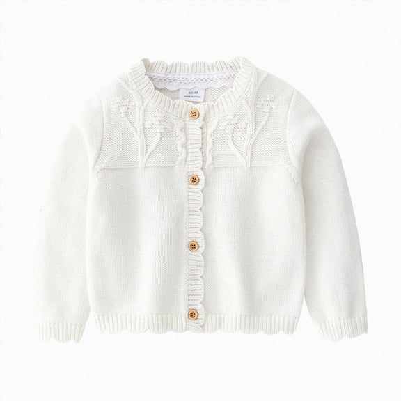 KPOPLK Fall Girls Knit Cardigan Sweaters Toddler Little Girls Long Sleeve Button up Cardigan Cover up Tops White Size 3-4 Years
