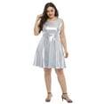 thumbnail image 5 of HDE Shiny Metallic Alien Costume Dress Futuristic Sleeveless Space Skater Dress Silver 2X, 5 of 6