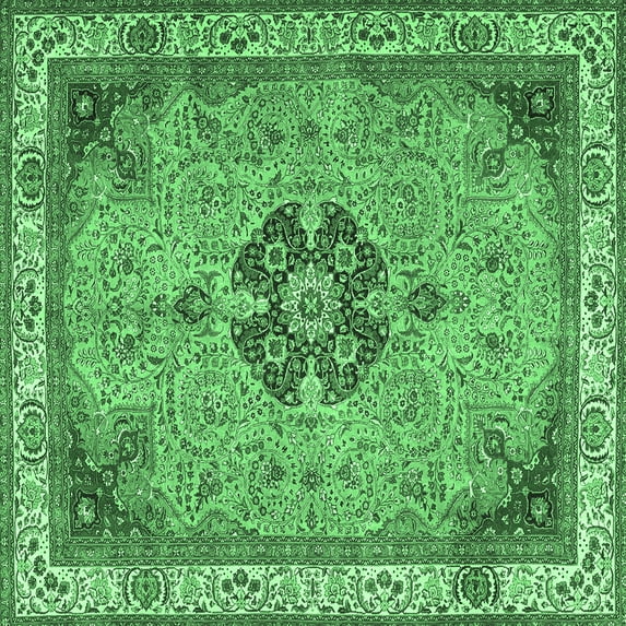 Ahgly Company Indoor Square Medallion Emerald Green Traditional Area Rugs, 8' Square