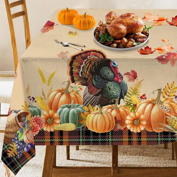 Thanksgiving Tablecloth 60x120 Inch Rectangle, Thanksgiving Turkey Decorations For The Home Table Cloth Harvest Festival, Fall Tablecloths Cover Oblong Polyester Vintage for Picnic Party Dinner