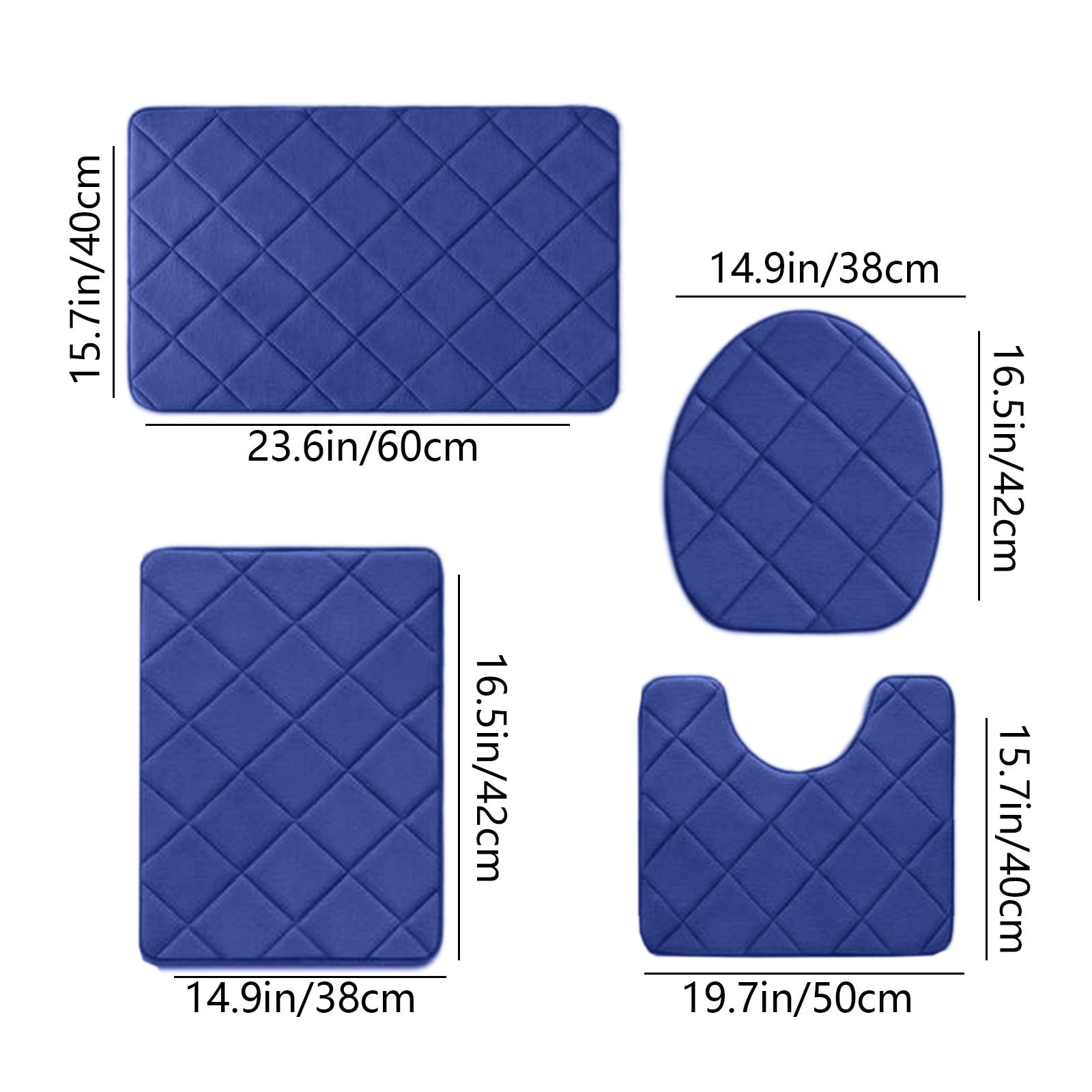 Jioakfa Memory Foam Bathroom Rugs Set 4 Pieces, Soft Non Slip Bathroom Mats Set With Pvc Backing, Extra Thick Bath Mats For Bath Room, Machine Washable Bath Rugs For Tub, Toilet And Floor Blue
