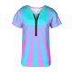 thumbnail image 3 of Blusa de manga corta con estampado de cremallera y cuello en V suelta y cómoda para mujer Pompotops  hkajfhjk465284, 3 of 3