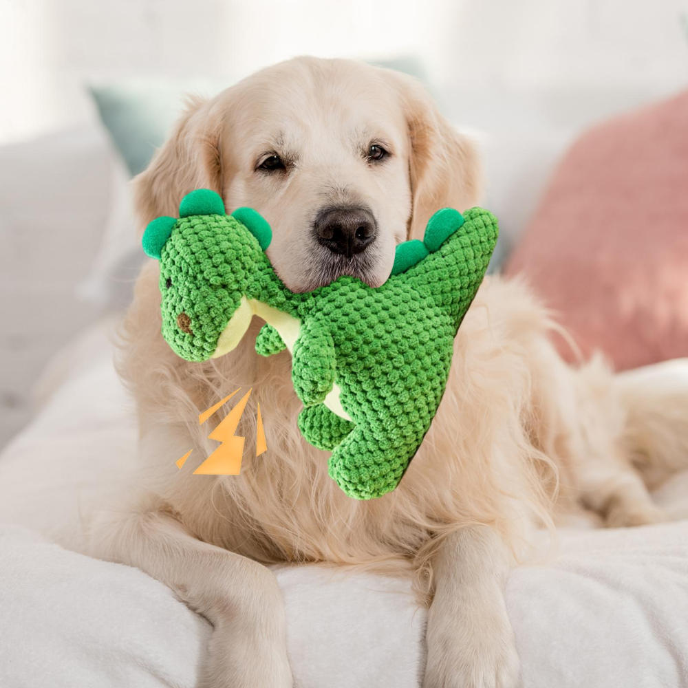 Ksruee Dog Toys Squeaky Anti-Stress Plush Dinosaur Dog Teething Toy for Aggressive Chewer Puppy Training Boredom Release Indoor Beach Park Yard Activities smart