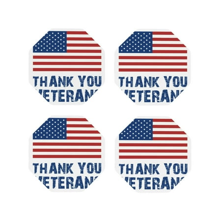 

Matuu Thank You Veterans for Cup Coasters Set of 4 Leather Coasters Desk Coasters for Office Measures 4” x 4”-Octagon