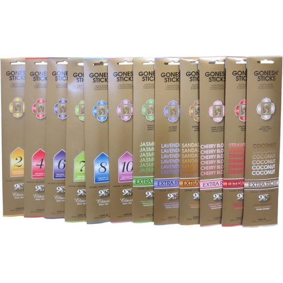 gonesh incense sticks, 12 variety, 20 sticks