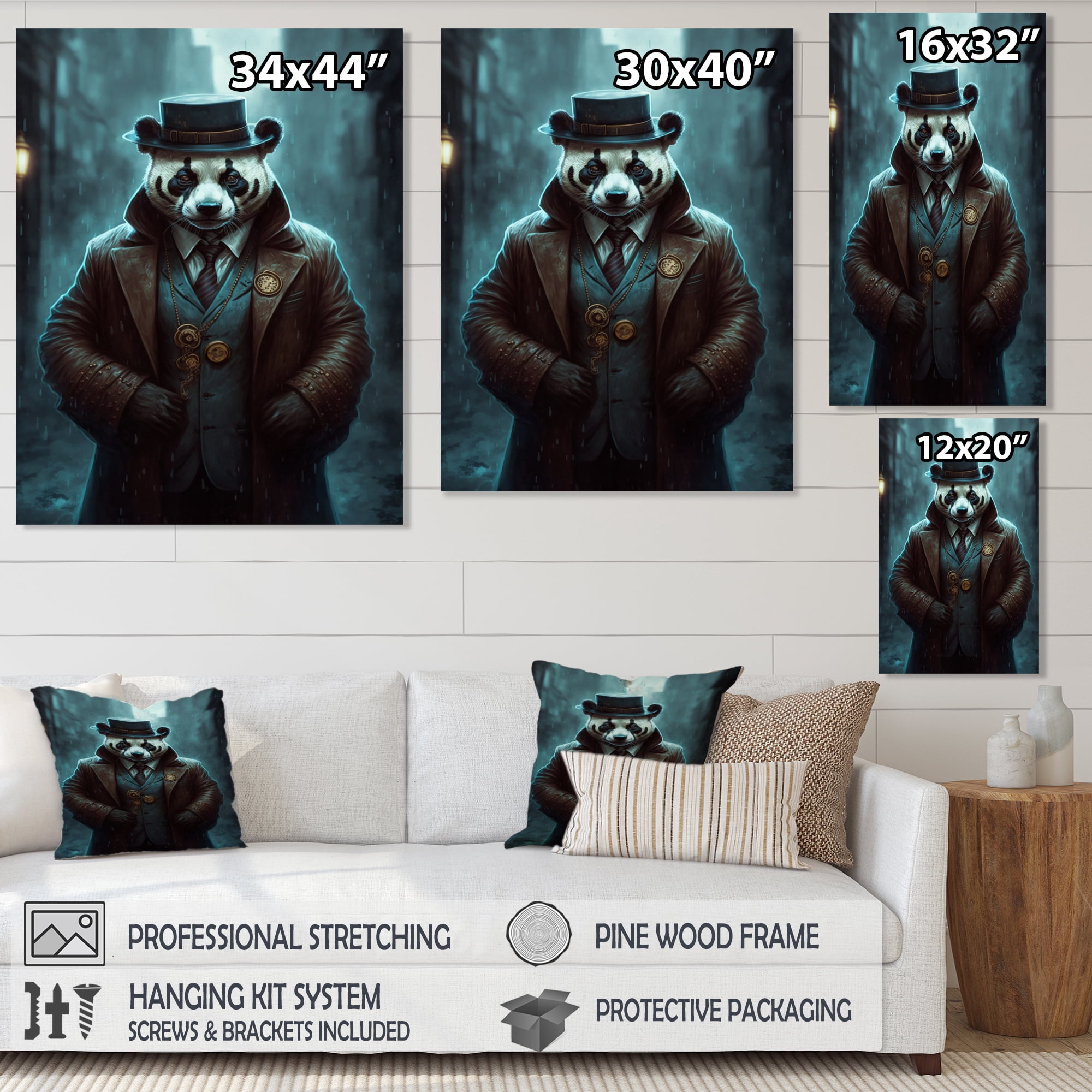 Designart Mafia Panda Canvas Wall Art