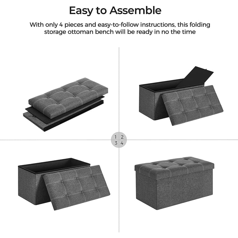 SONGMICS 30" Folding Storage Ottoman Bench, Dark Gray photo 2