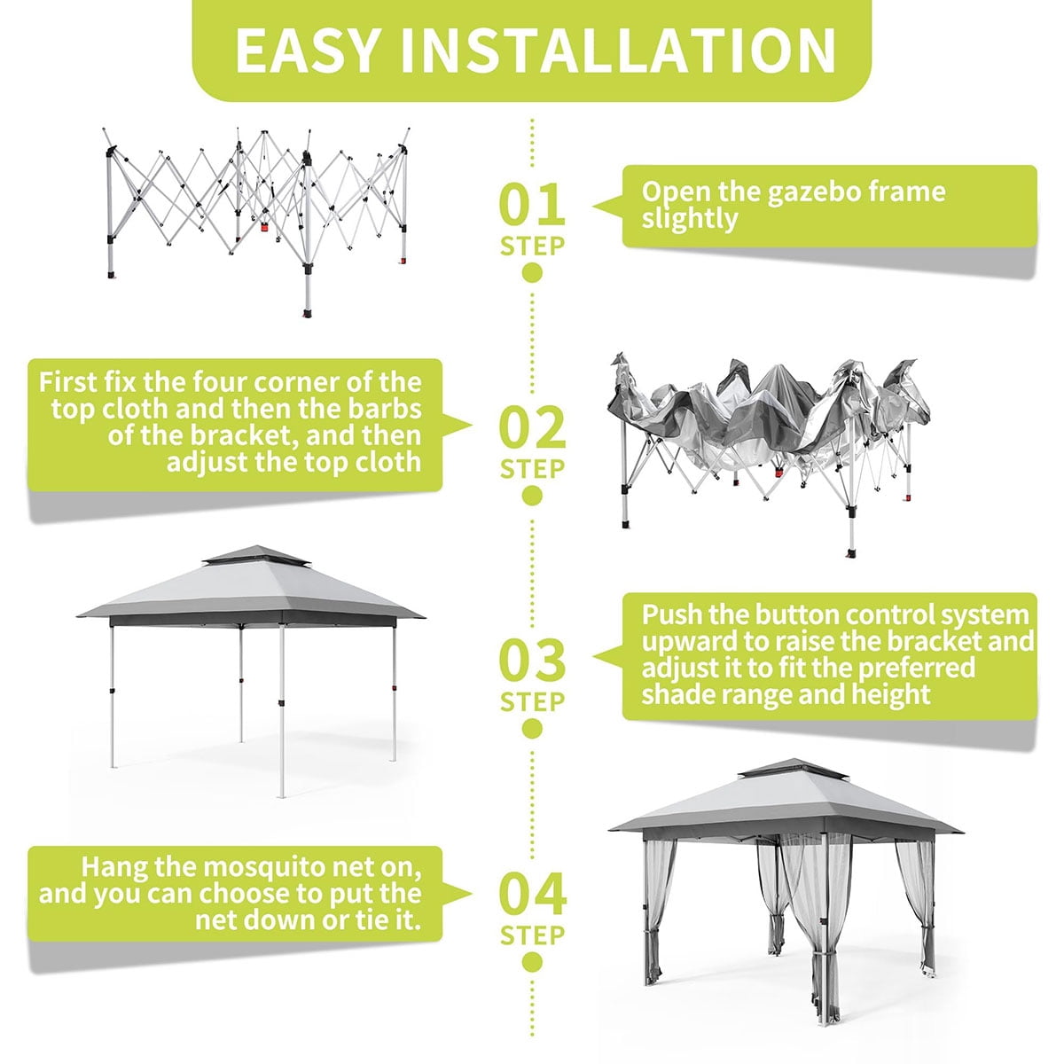 Danolapsi 10x10 FT Gazebo, Canopy Tent with Mosquito Netting, Adjustable Height Outdoor Gazebo with Wheeled Carry Bag for Backyard, Garden, Patio -All-Weather UV/Waterproof Shelter
