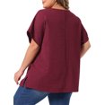 thumbnail image 4 of DARING DIVA Women's Plus V Neck Short Sleeve Textured Tops 1X Burgundy, 4 of 5