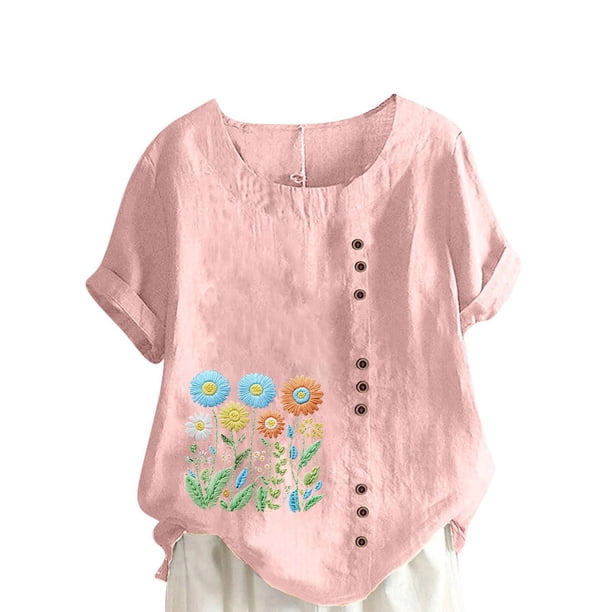 Túnica de Manga Corta Tops para las Mujeres Océano Pescado Impreso Blusa, Ropa Casual Ver Botón Arriba Camiseta