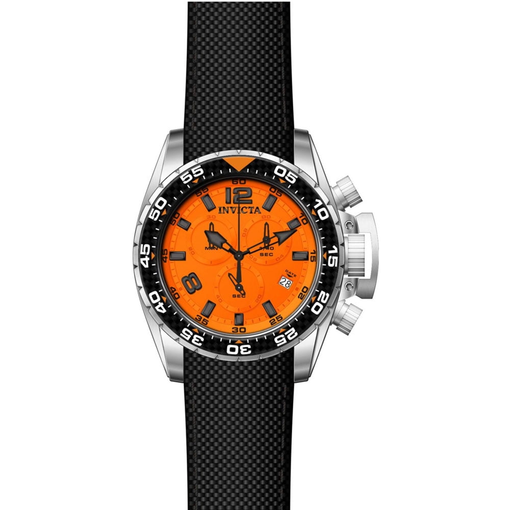 Invicta Men's 12453 Corduba Orange Dial Black Leather Strap Chronograph ...