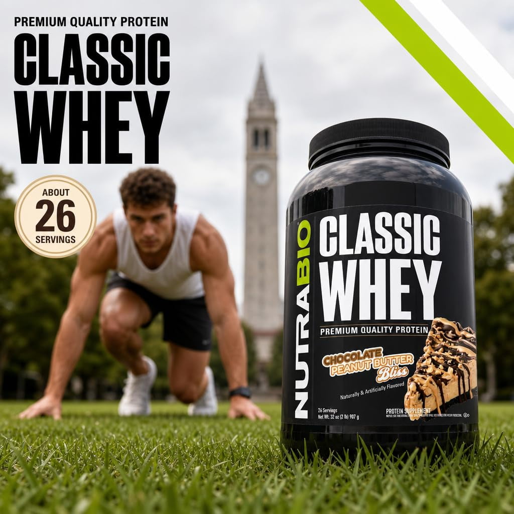 NutraBio Classic Whey Protein Powder- Full-Spectrum Amino Acid Profile - No Fillers, Artificial Colors, Preservatives - Low Glycemic Index - (Chocolate Peanut Butter, 2 Pounds)