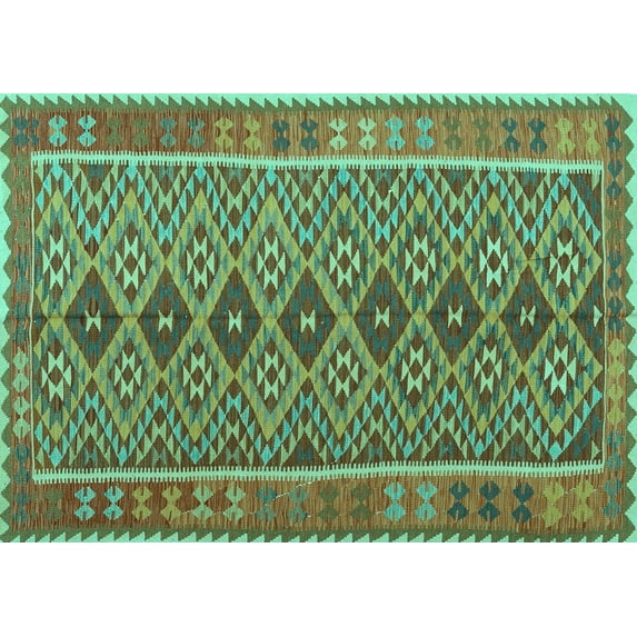 Ahgly Company Indoor Rectangle Oriental Turquoise Blue Traditional Area Rugs, 5' x 8'