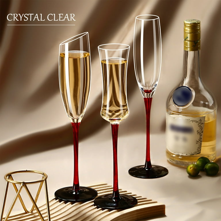 Champagne Flutes Glasses Set of 2,Non- Crystal Glasses, Unique Spiral Design Stem Sparkling Stemware, Gift for Wedding Anniversary Birthday Golden
