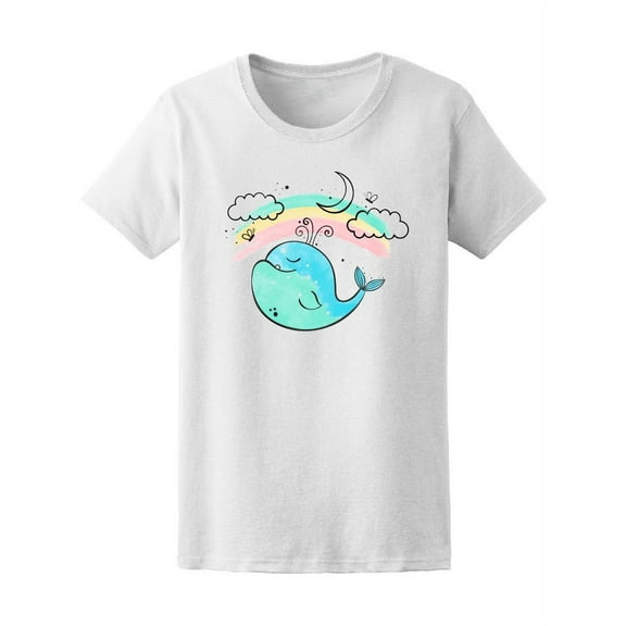 Cute Watercolor Rainbow Whale  T-Shirt Women -Image by Shutterstock, Female x-Large