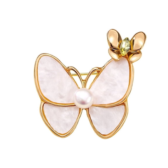 Elegant Butterfly Brooch, 7-8mm Pearl, Wings, Women's Gift Pin