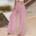 thumbnail image 6 of Linen Cotton Pants For Women Pull On Straight Leg Slacks Loose Casual High Waist Trousers With Pocket, 6 of 9