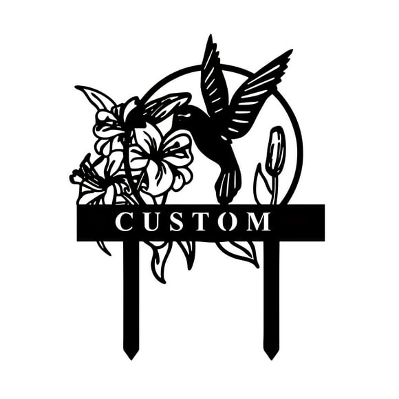 TopLLC Outdoor Decorations Custom Hummingbird Metal Garden Decor Bird With Stakes Garden Sign Flower Personalized Garden Sign Custom Garden Name Sign Home Gift a hummingbird