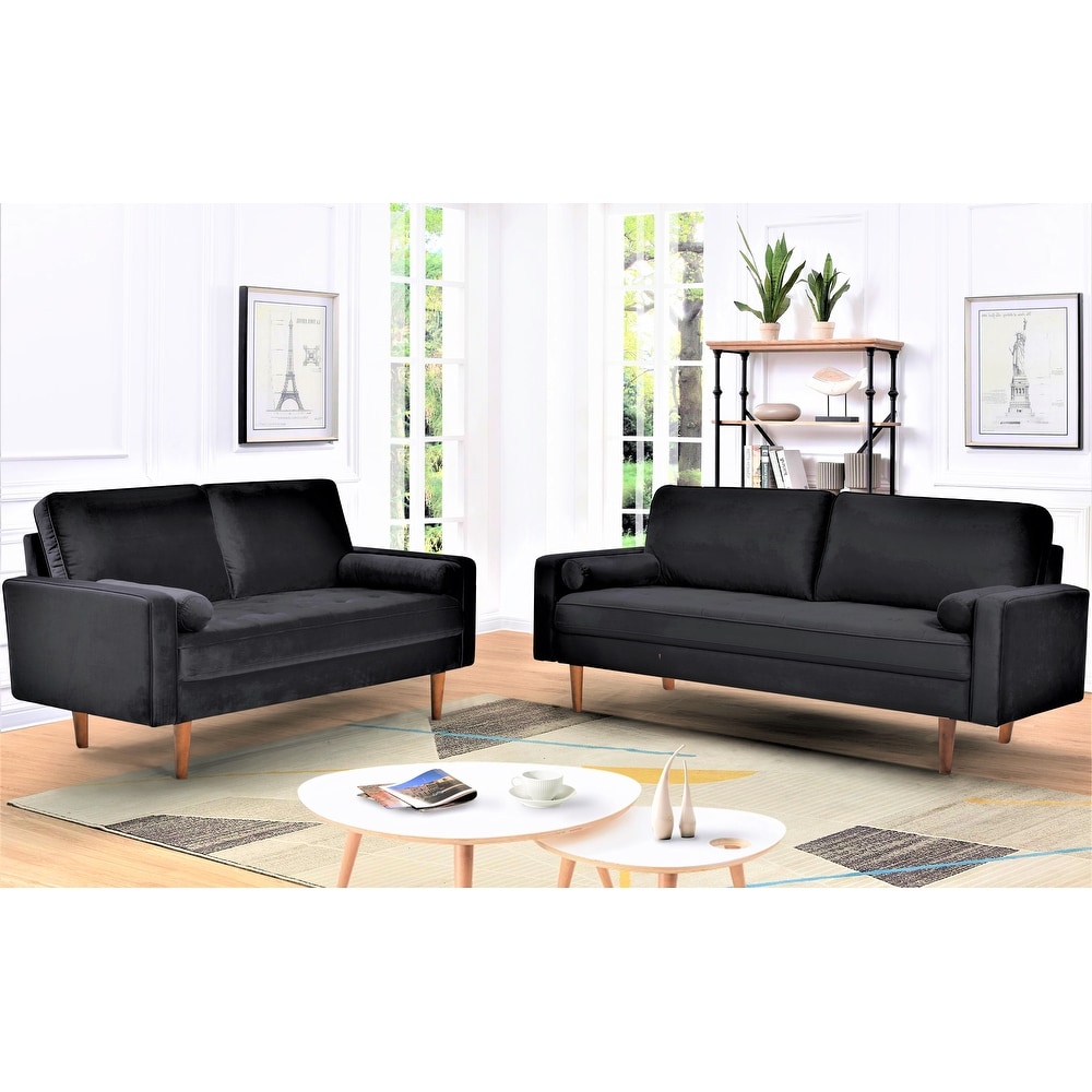 US Pride Furniture Monahan Velvet 2PC Living Room Sets, Sofa Loveseat, Black