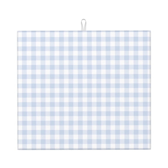 Xecao Blue Checkboard Print Dish Drying Mat for Kitchen Counter,Absorbent Coffee Bar Mat, Dish Drainer Rack Mats,Dining Room Decoration