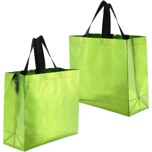 12pcs Reusable Gift Bags Laser Non-woven Fabric Tote bag with Handle Rectangle Lime Green 32x12x28cm
