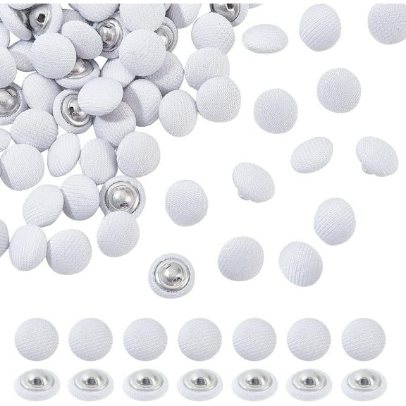 100 Pcs Fabric Covered Button 10mm White Fabric Metal Shank Buttons 1-Hole Fabric Cloth Covered Round Buttons Crafting Sewing Shank Buttons for DIY