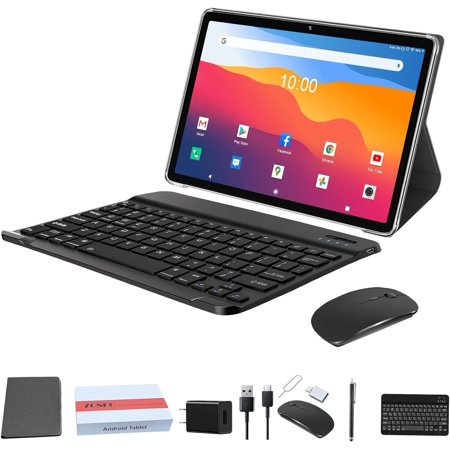 2024 2 in 1 Tablet 128GB Storage+1TB Expand 10 inch Tablets, 2.4G&5G WIFI