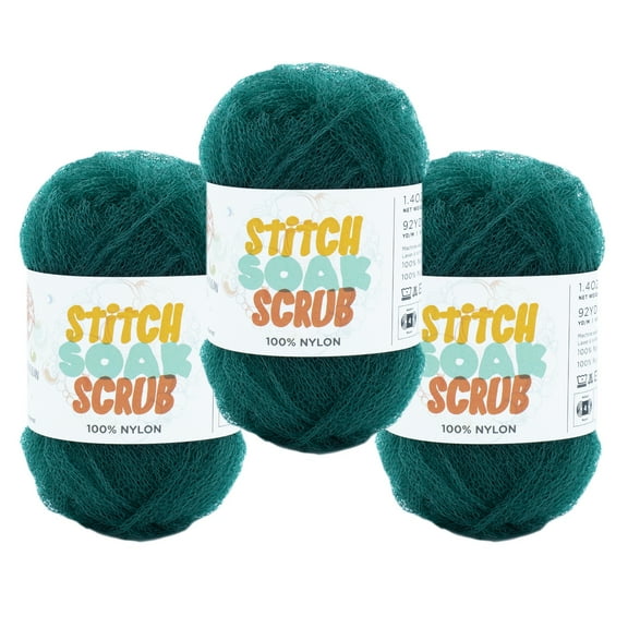 Lion Brand Yarn Stitch Soak Scrub Quetzal Green Medium Nylon Yarn 3 Pack