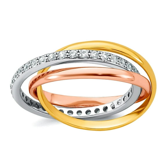 19.8mm Ss Rhodium Plated Rose Gold-tone Polished CZ Intertwined Triple Band Ring Size 8 Ring for Women and Men