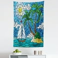 thumbnail image 1 of Summer Tapestry, Stained Glass Mosaic Fractal Style Island Theme with Ship at Sea Palm Tree Exotic, Fabric Wall Hanging Decor for Bedroom Living Room Dorm, 5 Sizes, Multicolor, by Ambesonne, 1 of 1