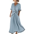 thumbnail image 2 of Ahabrexf Summer Dress for Women,V-Neck Short Sleeve Solid Long Casual Dress, 2 of 8