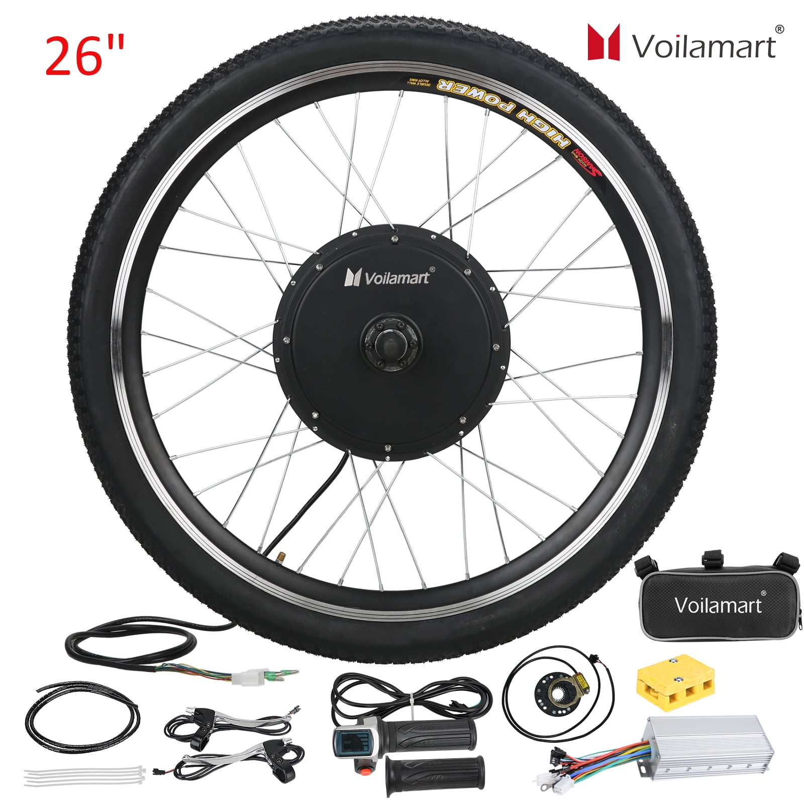 Voilamart 26" 48V 1500W Electric Bicycle Motor Kit EbIke Cycling Hub Conversion Kits Front/Rear