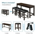 thumbnail image 4 of SYNGAR 4 Piece Dining Set for 3, Counter Height Dining Table and Cushioned Stools Set, Pub Bar Dining Table Set with Socket and Drawers, Kitchen Breakfast Dinette Set for Small Places, Espresso, D8334, 4 of 10