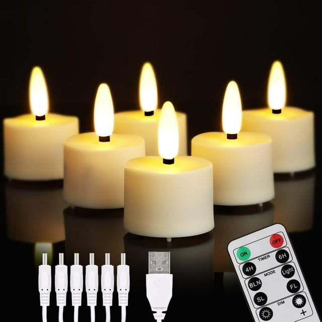 Velas de té LED recargables FPOO, 6 unidades, 4 cm x 6 cm, temporizador