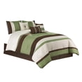 thumbnail image 1 of 11-Piece Bailey Comforter Curtain Set Bedroom Bundle|Geometric Quilts Pleated Stripe|Green Brown Beige|Queen Size, 1 of 7