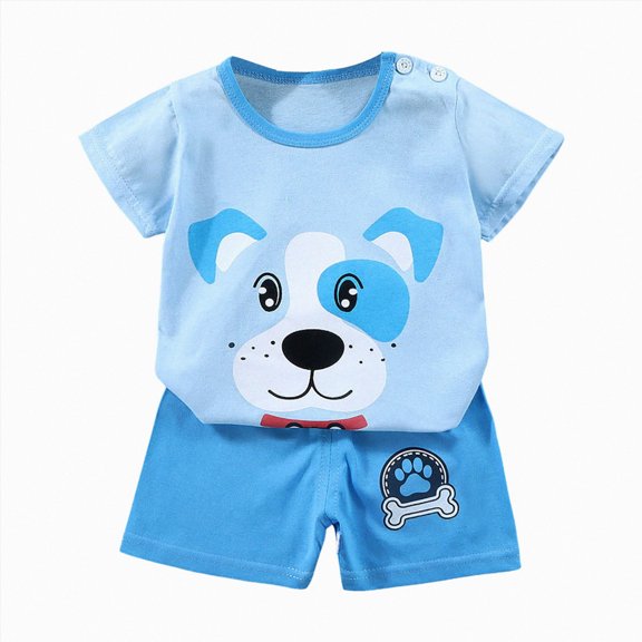 TOWED22 Toddler Loungewear Outfits 2 Piece Pajamas Set Short Sleeve Crew Neck Lightweight Tee and Elastic Shorts Outfits(Blue,12-18 M)